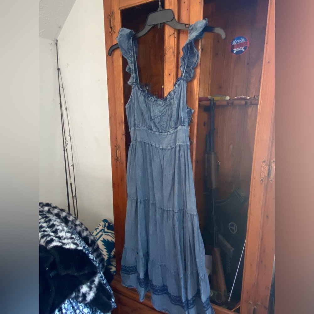 Navy chambray size large midi dress